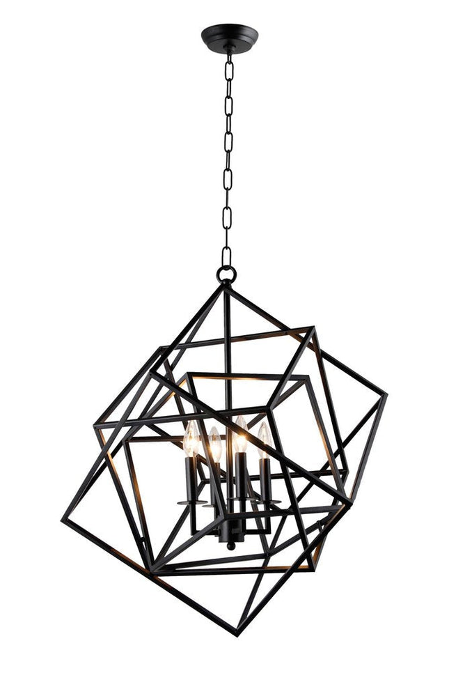 Black Unique Statement Four Light Metal Chandelier With Black Shades HomeRoots
