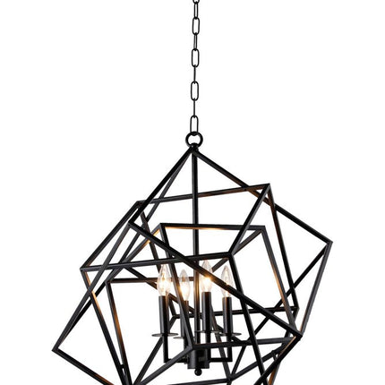 Black Unique Statement Four Light Metal Chandelier With Black Shades