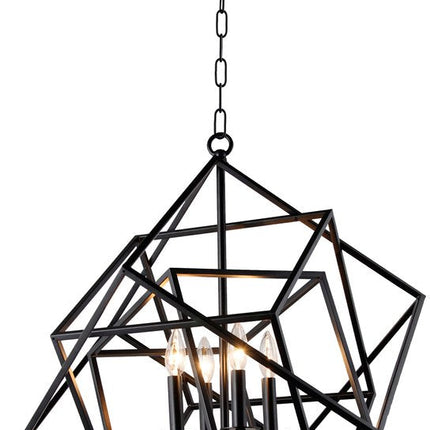 Black Unique Statement Four Light Metal Chandelier With Black Shades HomeRoots