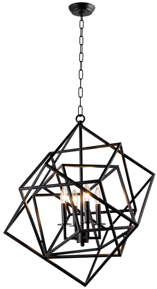 Black Unique Statement Four Light Metal Chandelier With Black Shades HomeRoots