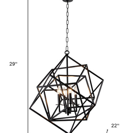 Black Unique Statement Four Light Metal Chandelier With Black Shades HomeRoots