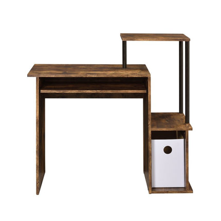 37" Oak and Black Wood and Metal Computer Desk HomeRoots