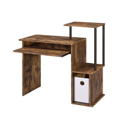 37" Oak and Black Wood and Metal Computer Desk HomeRoots