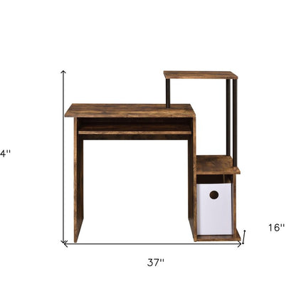 37" Oak and Black Wood and Metal Computer Desk HomeRoots