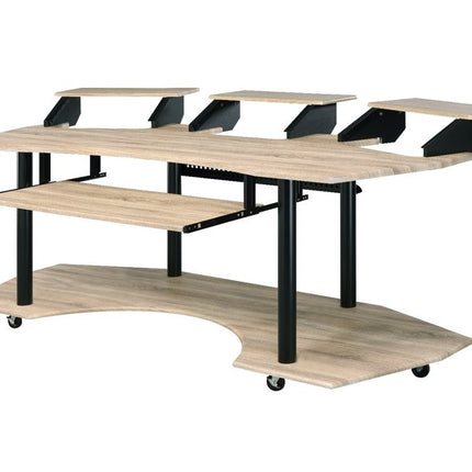 83" Natural and Black Music Recording Studio Desk HomeRoots