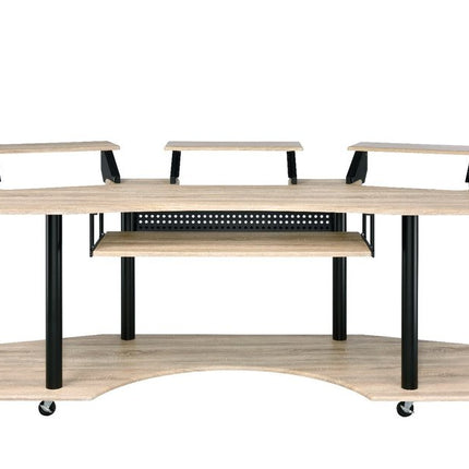 83" Natural and Black Music Recording Studio Desk HomeRoots