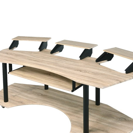83" Natural and Black Music Recording Studio Desk HomeRoots