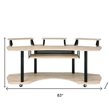83" Natural and Black Music Recording Studio Desk HomeRoots