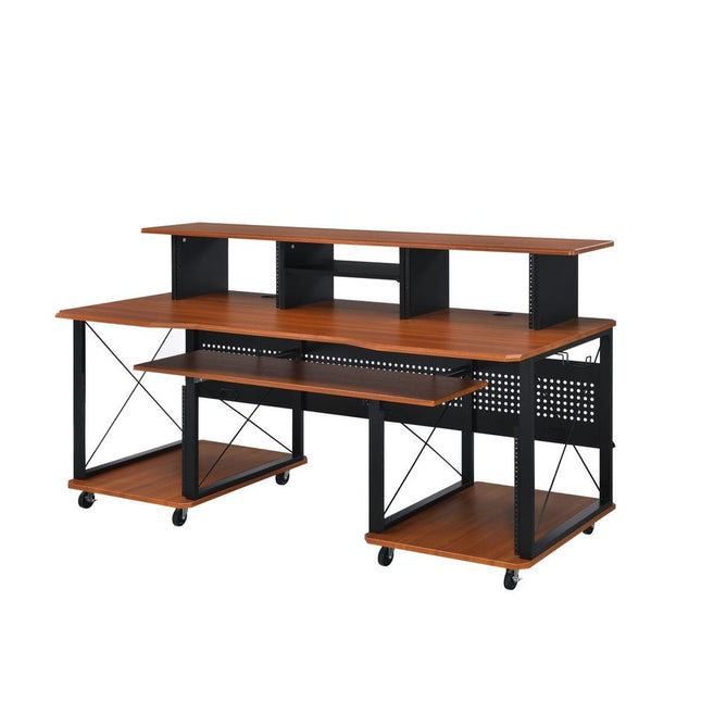 72" Brown and Black Wood and Metal Rolling Computer Desk HomeRoots