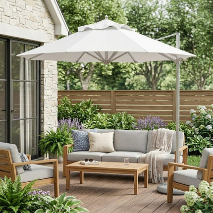 102" White Polyester Round Market Patio Umbrella