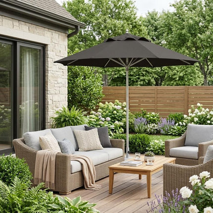 102" Black Polyester Round Market Patio Umbrella