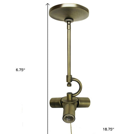 Antiqued Brass Bulb Three Light Metal Chandelier