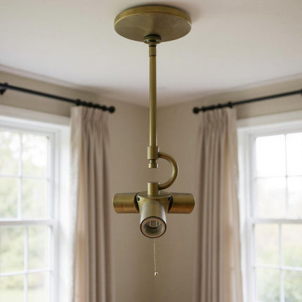 Antiqued Brass Bulb Three Light Metal Chandelier