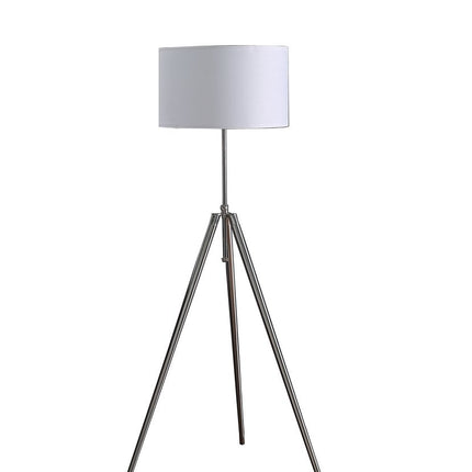 64" Silver Adjustable Tripod Floor Lamp With White Fabric Shade HomeRoots