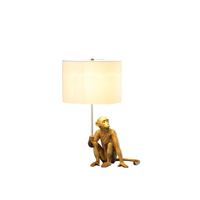 26" Antiqued Gold Sitting Monkey Table Lamp With White HomeRoots