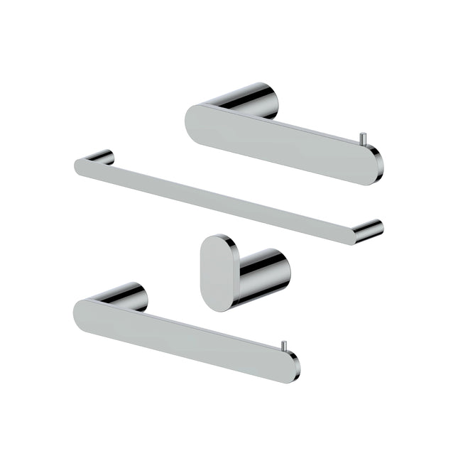ZLINE Crystal Bay Bathroom Accessories Package with Towel Rail, Hook, Ring and Toilet Paper Holder in Chrome (4BP-CBYACC-CH)