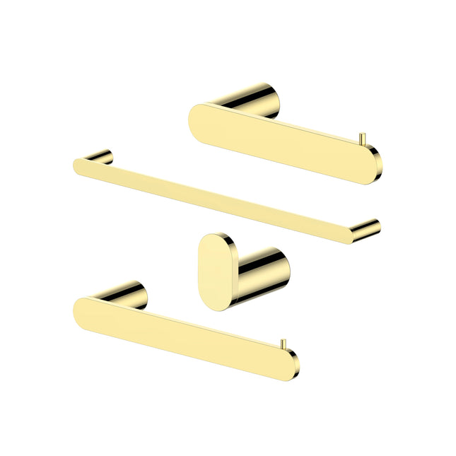 ZLINE Crystal Bay Bathroom Accessories Package with Towel Rail, Hook, Ring and Toilet Paper Holder in Polished Gold