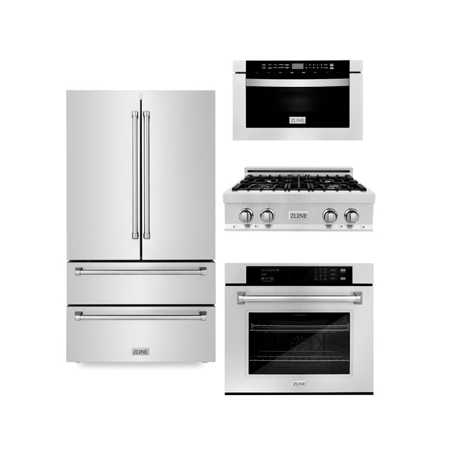 ZLINE Kitchen Package with Refrigeration, 30 in. Stainless Steel Rangetop, 30 in. Single Wall Oven, 30 in. Microwave Oven (4KPR-RT30-MWAWS) Zline Appliances