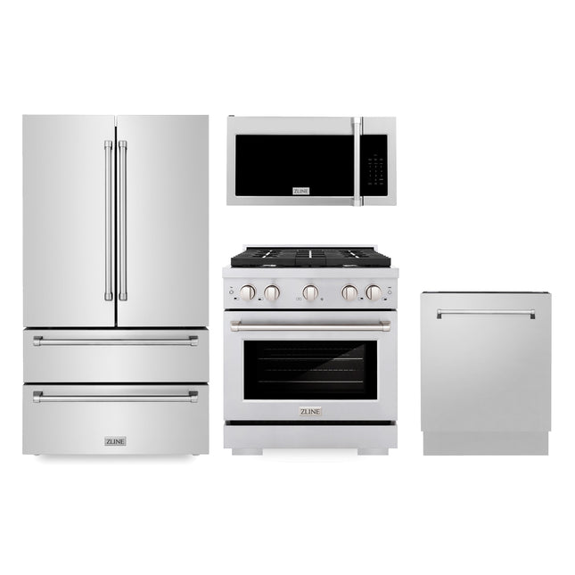 ZLINE Kitchen Package with Refrigeration, 30" Stainless Steel Gas Range, 30" Traditional Over The Range Microwave and 24" Tall Tub Dishwasher (4KPR-SGROTRH30-DWV) Plaza Home Decor