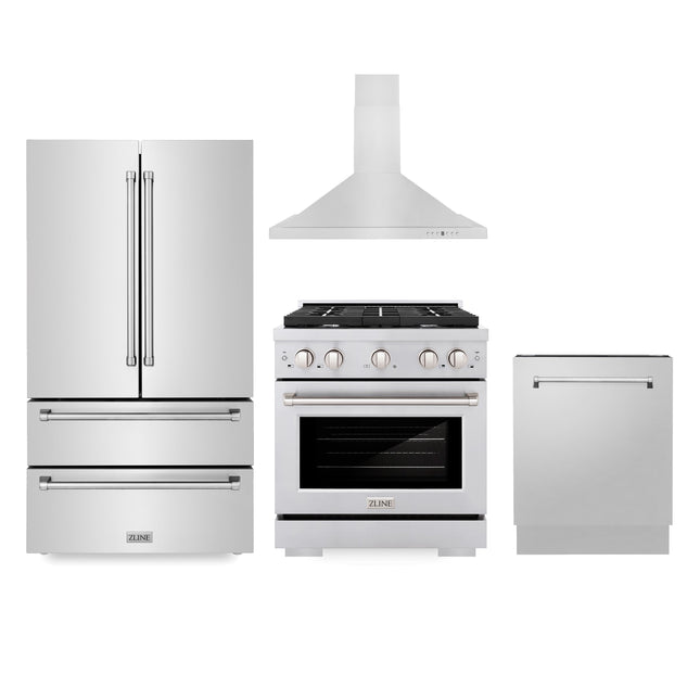 ZLINE Kitchen Package with Refrigeration, 30" Stainless Steel Gas Range, 30" Convertible Vent Range Hood and 24" Tall Tub Dishwasher (4KPR-SGRRH30-DWV) Plaza Home Decor
