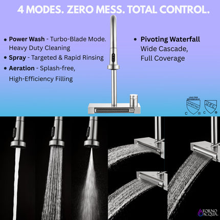 FORNO ACQUA 4 Function Waterfall  Pull-Down Kitchen Faucet
