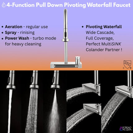 FORNO ACQUA 33 in. Drop-In/Undermount MultiSINK Workstation Sink with Waterfall Faucet & Glass Rinser FORNO ACQUA