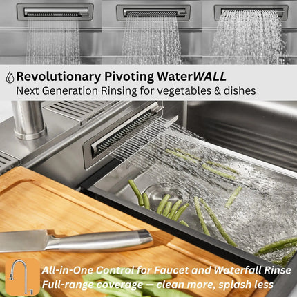 FORNO ACQUA 33 in. Drop-In/Undermount 3 Level Workstation Sink with Faucet, Waterfall & Glass Rinser FORNO ACQUA