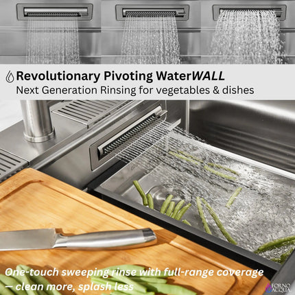 FORNO ACQUA 45 in. Drop-In/Undermount 3-Level Workstation Sink with Two Faucets & Glass Rinser FORNO ACQUA