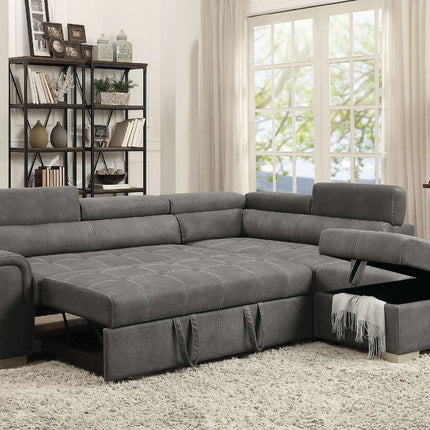 ACME 50275 Thelma Sectional Sofa with Sleeper & Ottoman, Gray Polished Microfiber (1Set/2Ctn)
