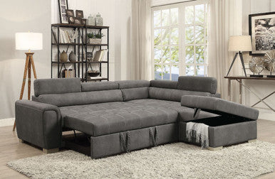 ACME 50275 Thelma Sectional Sofa with Sleeper & Ottoman, Gray Polished Microfiber (1Set/2Ctn) ACME Furniture