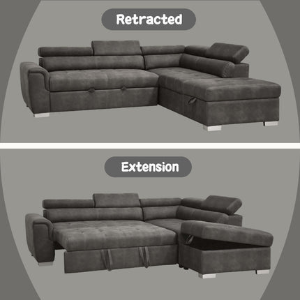 ACME 50275 Thelma Sectional Sofa with Sleeper & Ottoman, Gray Polished Microfiber (1Set/2Ctn)