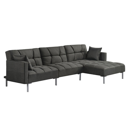 ACME 50485 Duzzy Reversible Adjustable Sectional Sofa with 2 Pillows, Dark Gray Fabric