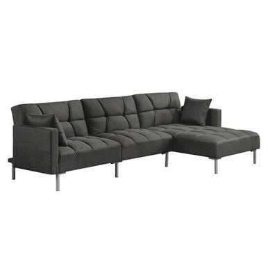 ACME 50485 Duzzy Reversible Adjustable Sectional Sofa with 2 Pillows, Dark Gray Fabric ACME Furniture