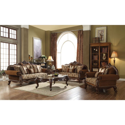 ACME 50655 Jardena Sofa with 6 Pillows, Fabric & Cherry Oak