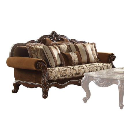 ACME 50655 Jardena Sofa with 6 Pillows, Fabric & Cherry Oak