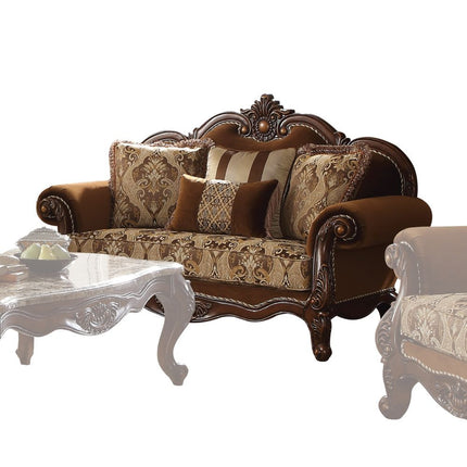 ACME 50656 Jardena Loveseat with 4 Pillows, Fabric & Cherry Oak