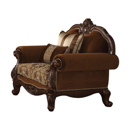 ACME 50657 Jardena Chair with 2 Pillows, Fabric & Cherry Oak