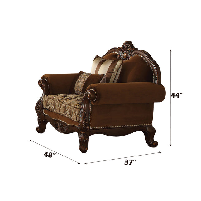 ACME 50657 Jardena Chair with 2 Pillows, Fabric & Cherry Oak