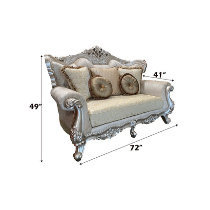 ACME 50661 Bently Loveseat with 5 Pillows, Fabric & Champagne