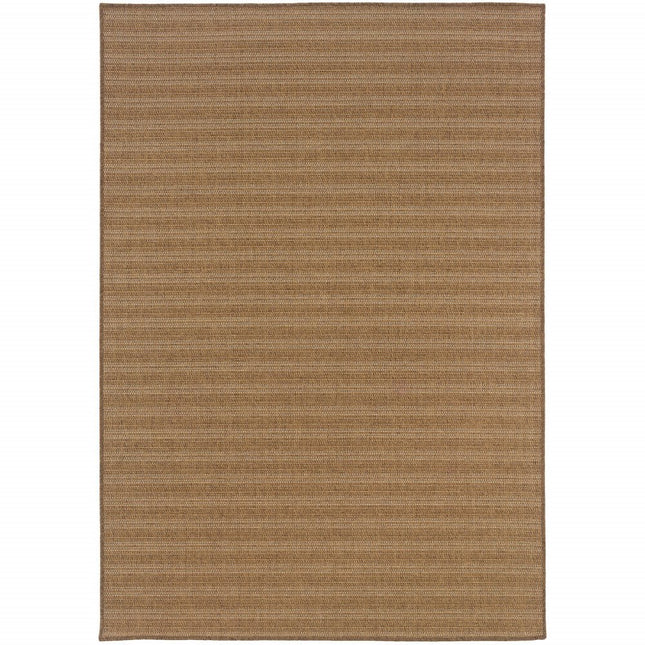 9' X 13' Tan Striped Stain Resistant Indoor Outdoor Area Rug
