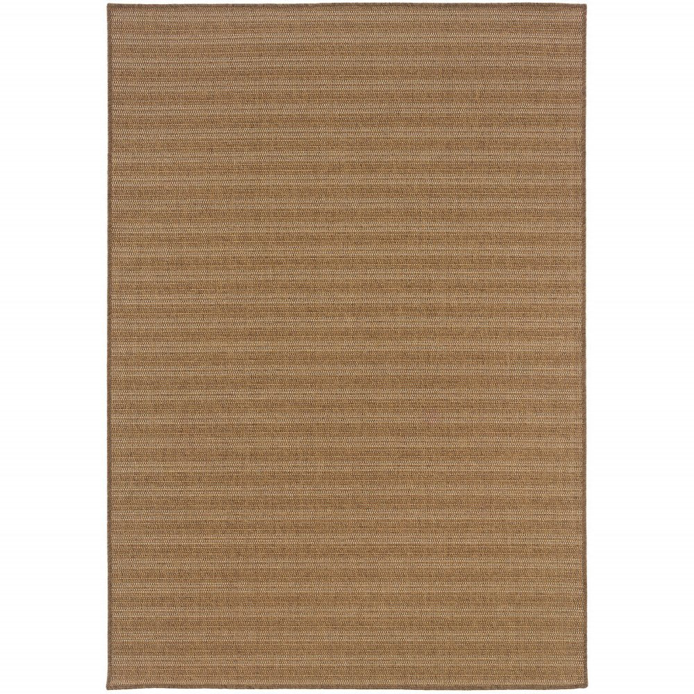 9' X 13' Tan Striped Stain Resistant Indoor Outdoor Area Rug