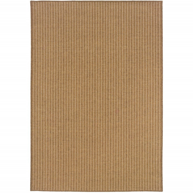 9' X 13' Tan Striped Stain Resistant Indoor Outdoor Area Rug