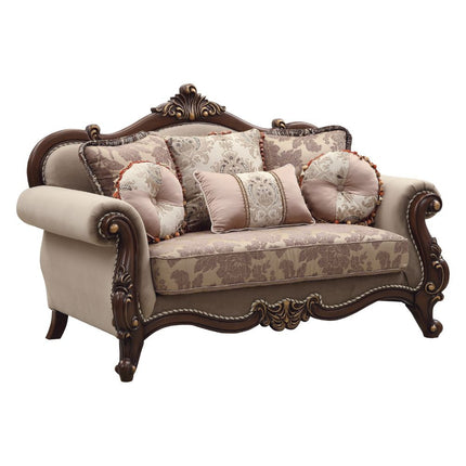 ACME 50691 Mehadi Loveseat with 6 Pillows, Fabric & Walnut