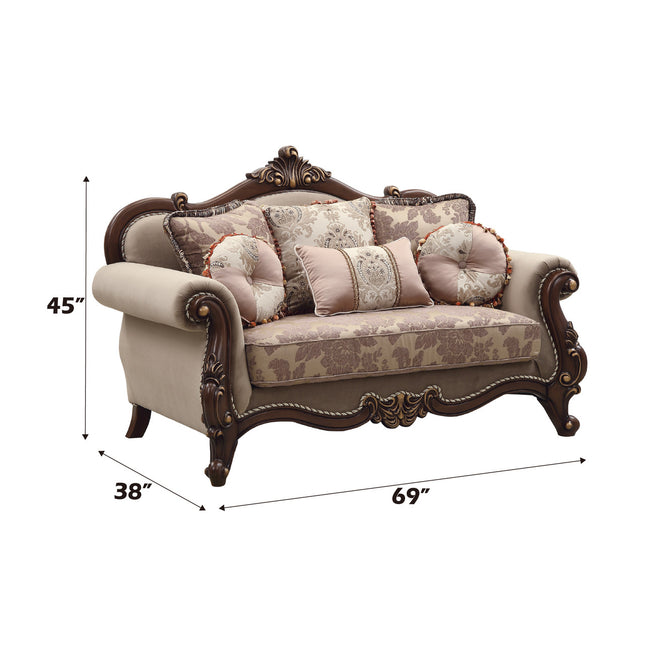 ACME 50691 Mehadi Loveseat with 6 Pillows, Fabric & Walnut
