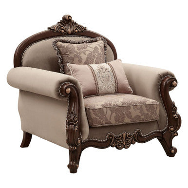 ACME 50692 Mehadi Chair with 2 Pillows, Fabric & Walnut ACME Furniture