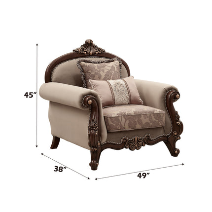 ACME 50692 Mehadi Chair with 2 Pillows, Fabric & Walnut