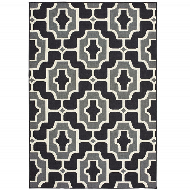 9' X 13' Black and Gray Geometric Stain Resistant Indoor Outdoor Area Rug HomeRoots