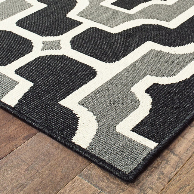 9' X 13' Black and Gray Geometric Stain Resistant Indoor Outdoor Area Rug HomeRoots