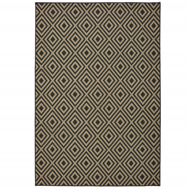 9' X 13' Black and Tan Geometric Stain Resistant Indoor Outdoor Area Rug HomeRoots