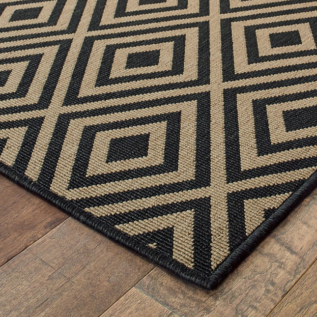 9' X 13' Black and Tan Geometric Stain Resistant Indoor Outdoor Area Rug HomeRoots